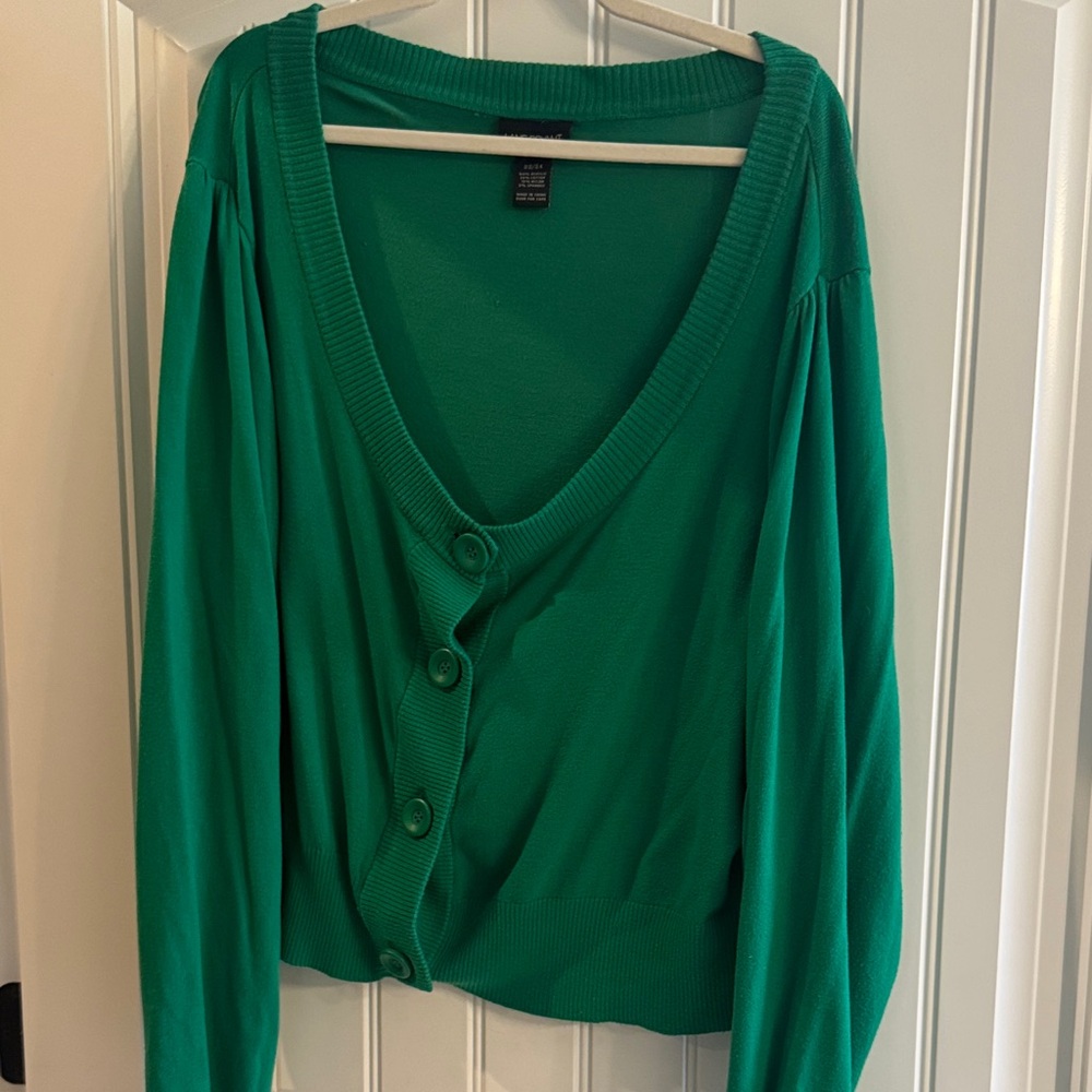 Lane Bryant Green V-Neck Button Front Cardigan